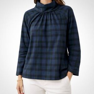 Sail to Sable Blackwatch Preppy Coastal Plaid Gold Button Back Blouse [size XL]